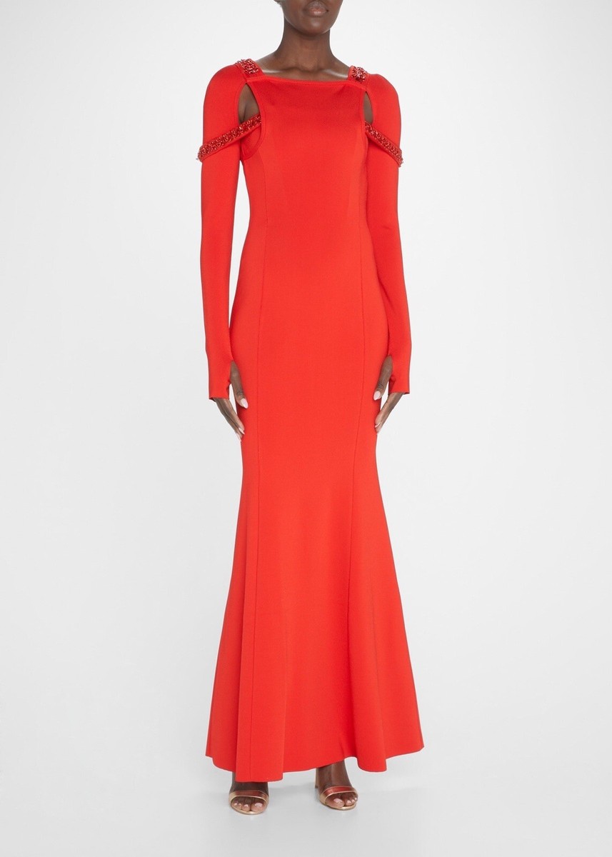 Givenchy Women's Punto Milano Cut-Out Evening Gown - Red