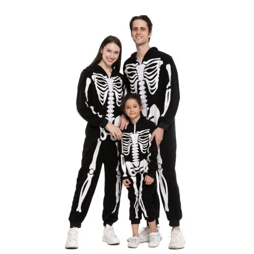 Unisex Skeleton Family Matching Pajama Jumpsuit for Men X-Large Black - Picture 7 of 8