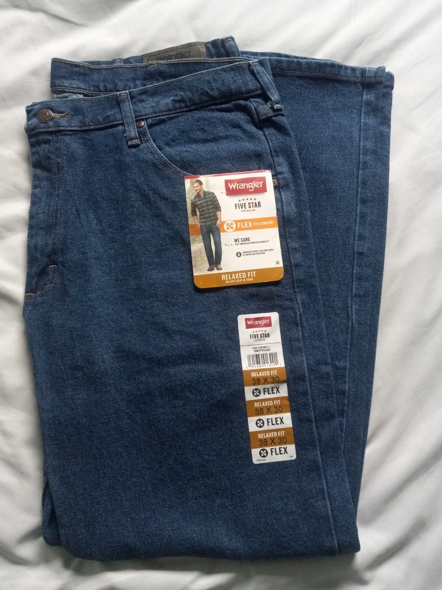 Wrangler Mens Jeans Five Star Relaxed Fit Flex 38x30 Medium Wash Denim NWT NEW