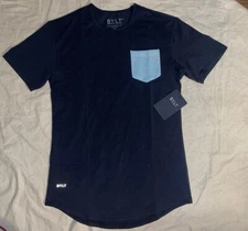 NWT BYLT Mens Sz Navy Blue Drop Cut Pocket Performance Stretch T Shirt