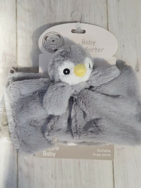 Snuggle Baby penguin baby comforter in grey velour 30cm x 30cm from birth