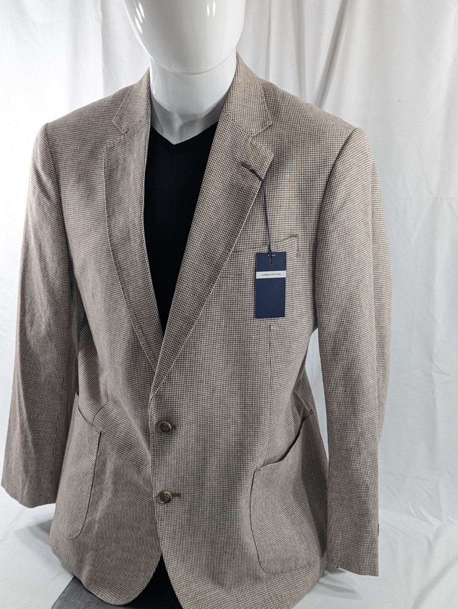 NWT Stafford Hopsack Blazer Sport Jacket Linen Cotton 42R Brown