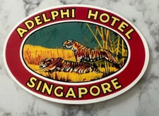Adelphi Hotel Singapore Luggage Sticker Travel Label Tag Memorabilia Tigers