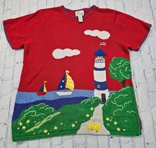 Vintage The Quacker Factory Nautical Lighthouse Ducks Grandma Sweater Top SZ XL