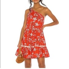 FREE PEOPLE All Mine One-shoulder Red Floral A-Line Dress Size M