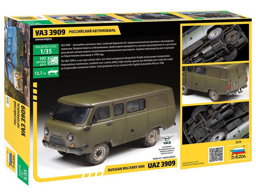Zvezda UAZ 3909 Russian Military Van Model Kit, Green - 3644 for