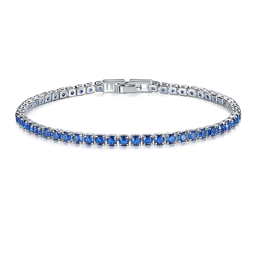 New 3mm Round Cut London Blue Topaz Gems Charm Women Slim Silver Bracelets - Picture 1 of 6