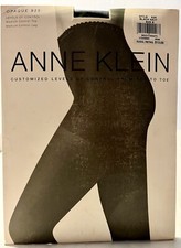 Ann Klein Opaque 925 Control Top Demi Toe Pantyhose Black Navy Sz B Med