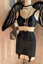 BULLET Bra Midcentury BLACK SATIN  GIRDLE Vintage 34B PINUP Sweater Girl VARGUS