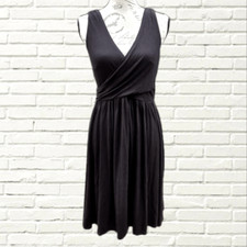 Loft -717 cross front and back black dress faux wrap Women's Small