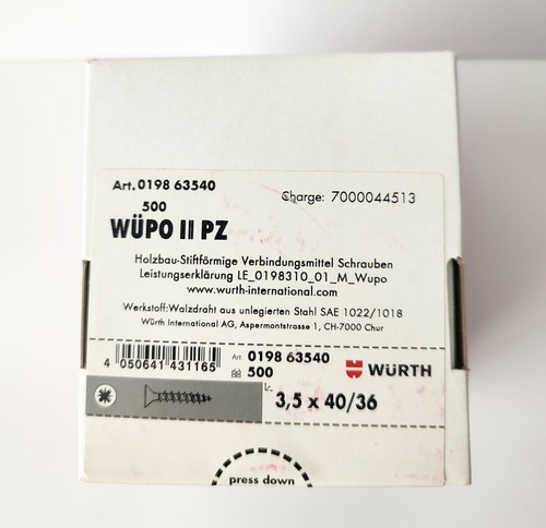 WÜRTH Caja 500 tornillos WURTH 3.5 X 40 / 36 WUPO II PZ Autorroscantes - Picture 3 of 3