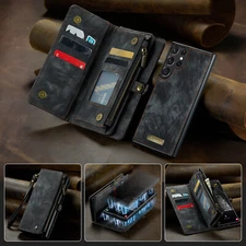 For Samsung S24 S23 Ultra S22 Plus Zipper Wallet Removable Magnetic Case Cover