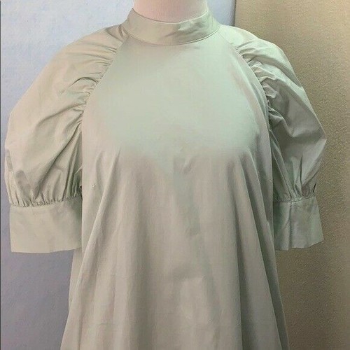 Puff Elbow Sleeve High Neck Tunic Dress - Light Sage Green - Size Small - Picture 2 of 11