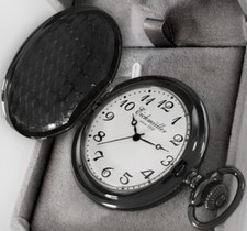 Eichmüller Quartz Savonnette Sprungdeckel Taschenuhr Schwarz mit Karabiner Kette