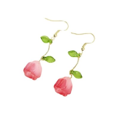 Elegant Charming Flower Drop Earrings Graceful Tulips Leaf Dangle Earrings