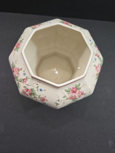 Inarco Import Portugal Footed Porcelain Octagon Vase Planter Pot Mini Pink Roses - Picture 6 of 10