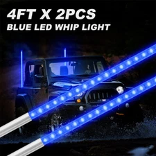 2x 4ft Blue LED Lighted Whip Antenna Flag Pole for ATV UTV RZR Can-Am Buggy Jeep