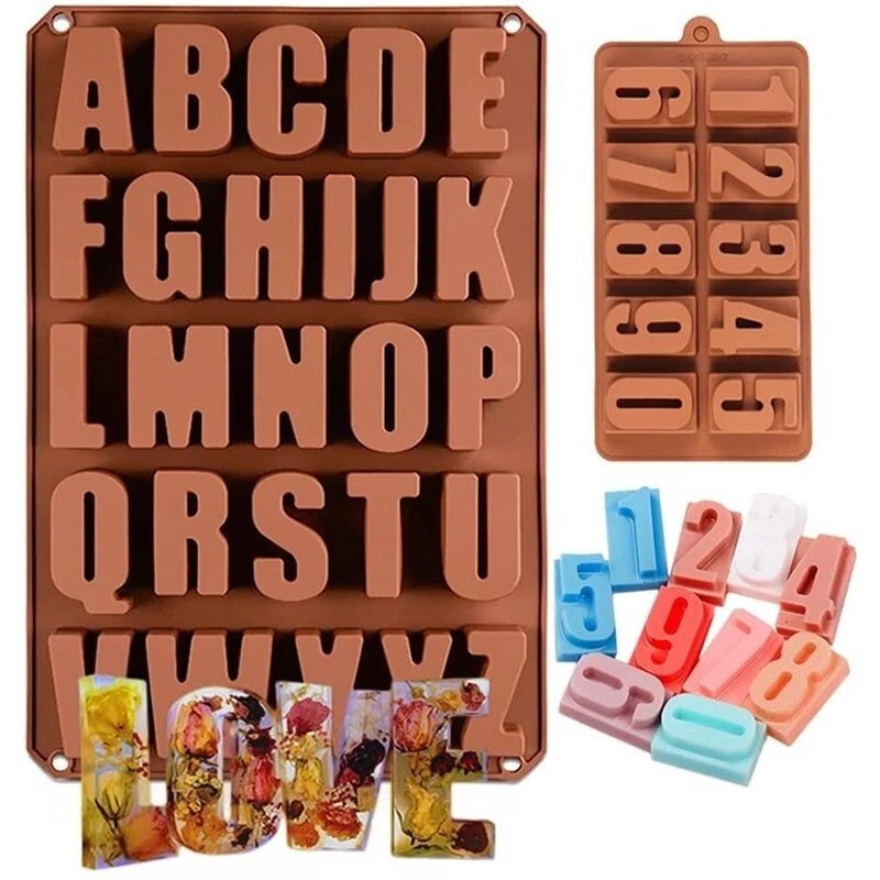 6 Pcs Silicone Letter Mold Reusable Number Chocolate Molds For Birthday  Cake Decorations Party