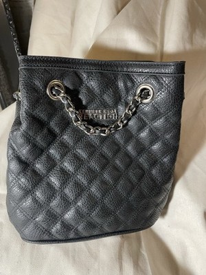 Kenneth Cole Reaction Black Quilted Backpack Purse Silver Chain Accent Medium