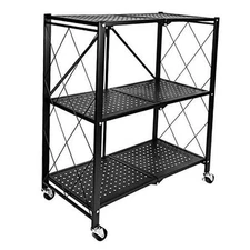  3-Tier Foldable Metal Shelves Heavy Duty Storage Shelving Unit with Wheels, 