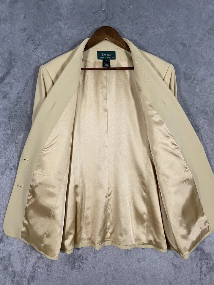 Blazer Vintage Lauren Ralph Lauren Mujer 16 Suave Amarillo Lana Rayón Forrado Carrera Foto 3 de 4