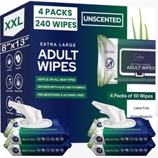 Adult Wipes For Elderly - 8"x13" Extra Large  Soft Wet 1 Count Pack of 240 