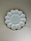 Vtg Anchor Hocking Fire King Milk Glass Gold Rim Egg Dish Plate 10”