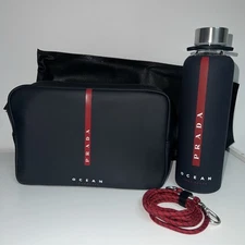 PRADA Luna Rossa Dark Blue Man Toiletry Bag With Dust Bag& Water Bottle 🔥