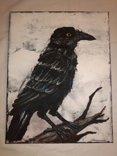 appalachian folk art original painting "The Peculiar Crow" - bone edition
