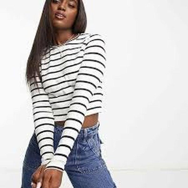 Women French Connection Crop Top White Striped 38