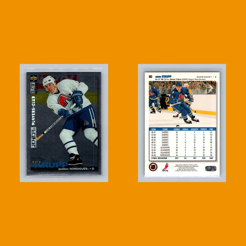 Uwe Krupp #80 1995-96 Collectors Choice Players Club Platinum Quebec Nordiques - Image 3 of 3