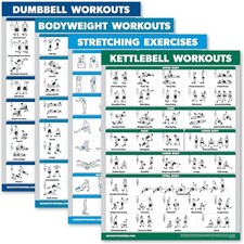 4 Pack Workout Charts: Dumbbell, Bodyweight, Stretching  Kettlebell 18  X 24  