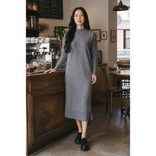 A New Day Mock Neck Knit Midi Sweater Dress Color: Gray Size: Large