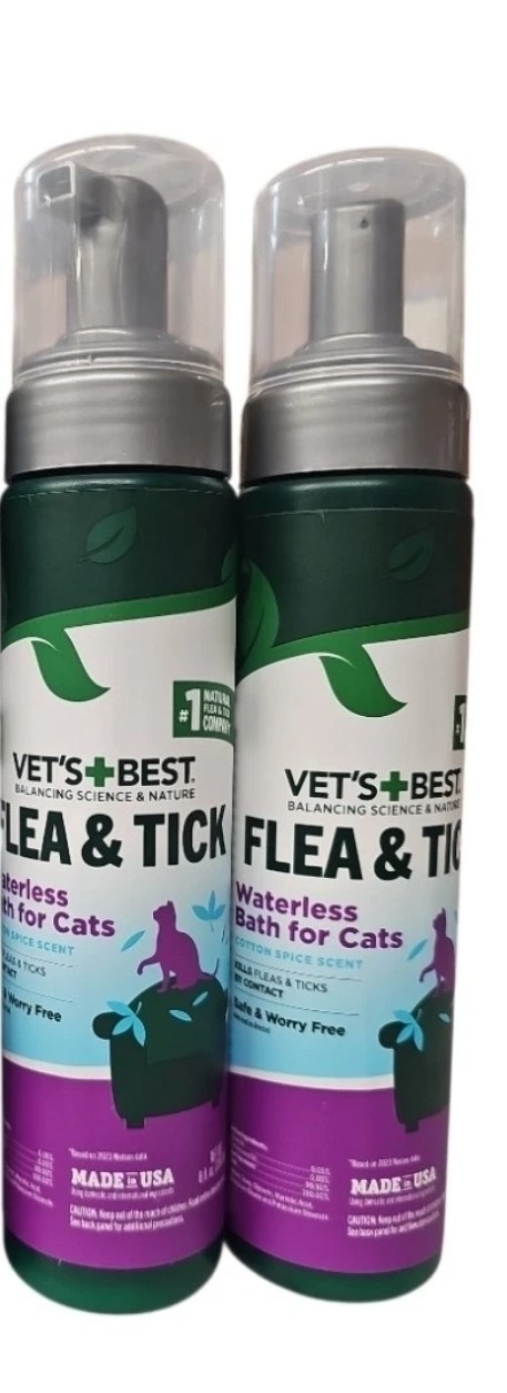 Lot of 2 Vet's Best Waterless Cat Protection Bath Foam Flea/