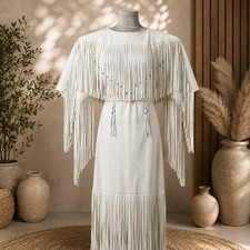 Native Women Traditional Soft Leather Bohoo Powwo Regiala Style Wedding Dress