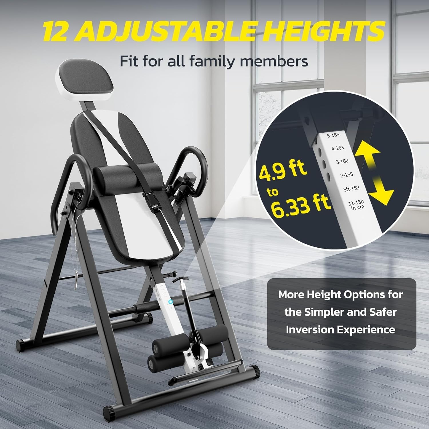 Inversion Table for Back Pain, 300lb Capacity Gravity Adjustable Belt