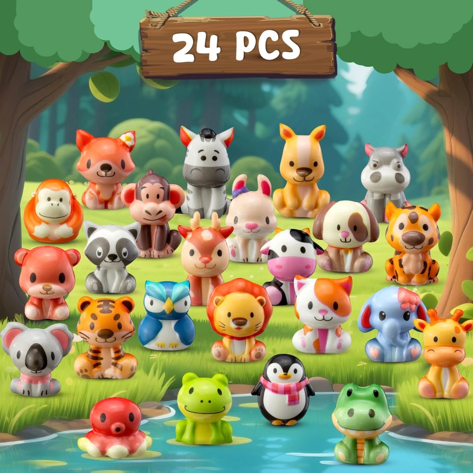 24 PIEZAS Juguetes blandos de animales de safari Favores de fiesta para niños Rellenos de bolsas de regalos Foto 2 de 4
