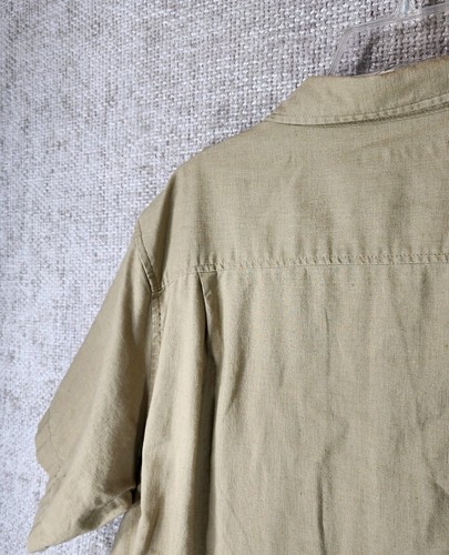 Sean John Linen Blend Button Down Shirt Mens XL Tan Casual Flight Short Sleeve - Picture 8 of 11