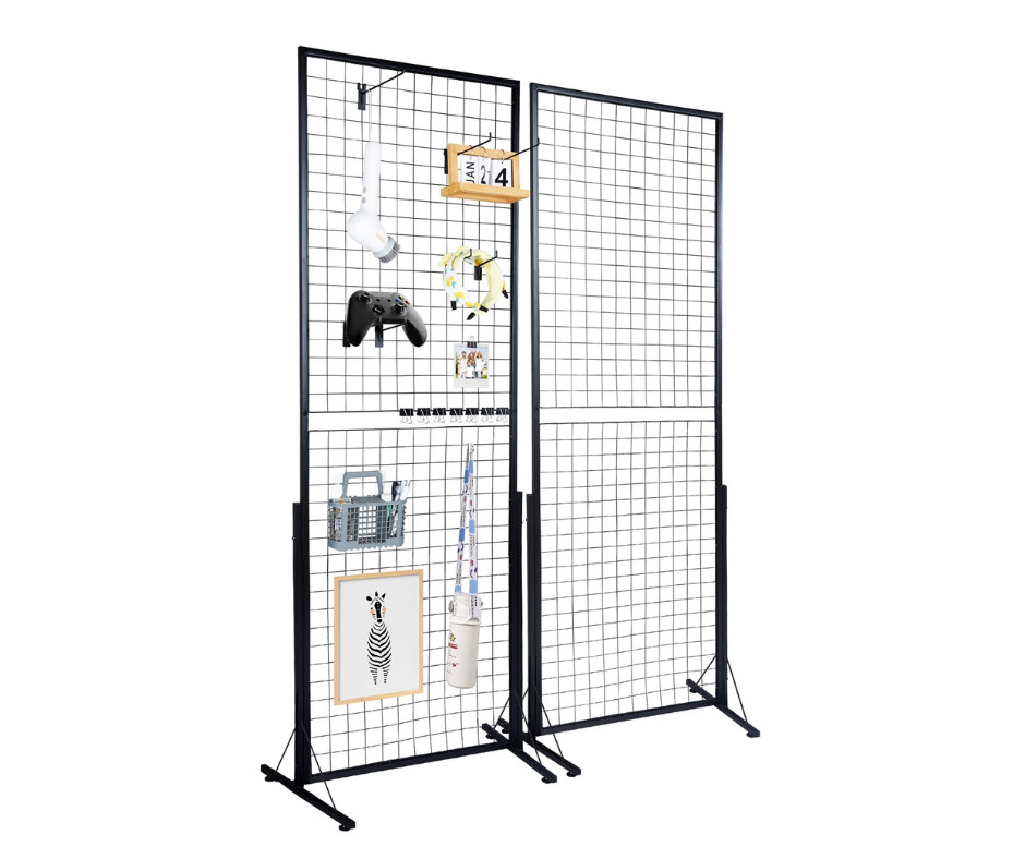 Grille d’exposition pour galeries et salons avec présentoir métal stable