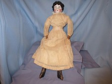 Antique German China Head Doll 21" Dolly Madison hair leather hands boots