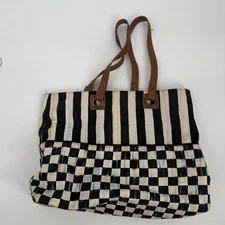 Mackenzie-Childs Courtly Check Bistro Tote Bag Black and White Shoulder Bag