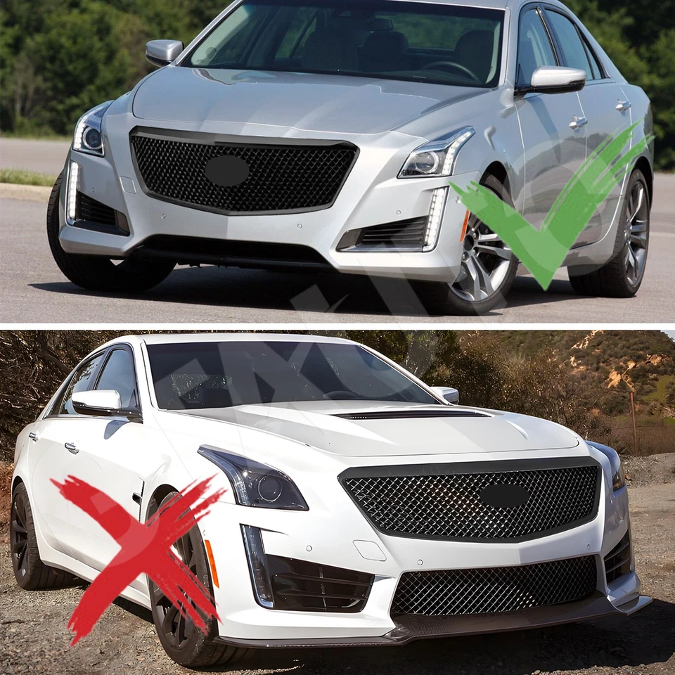 For 2014-2019 Cadillac CTS Sedan Front Bumper Upper Grille W/ Trim Glossy Black - Imagem 2 de 4