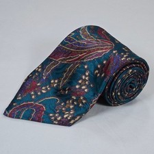 Vintage Geoffrey Beene Teal Floral Abstract Tie 3.75" x 57" USA Made