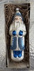 Decorazione albero di Natale Babbo Natale in vetro bianco blu alta made in West Germany scatola