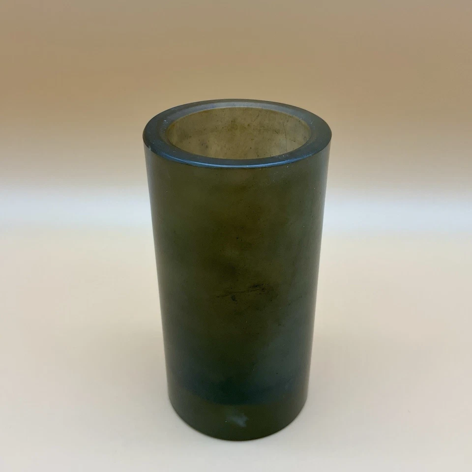 Antique Late 19th C. Qing Dynasty Chinese Small Cylindrical Jade Brush Pot - Image 4 of 4