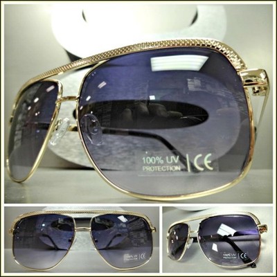 Men's or Women Classic Vintage RETRO Style SUNGLASSES Square Gold Metal Frame