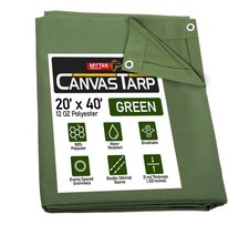 20' x 40' Green Canvas Tarp 12oz Heavy Duty Water Resistant