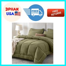 Soft Olive King Size Comforter Set with 360  Fitted Sheet - 7 Piece Bedding Set
