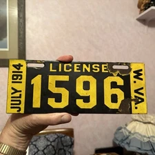 1914 West Virginia Porcelain License Plate Original