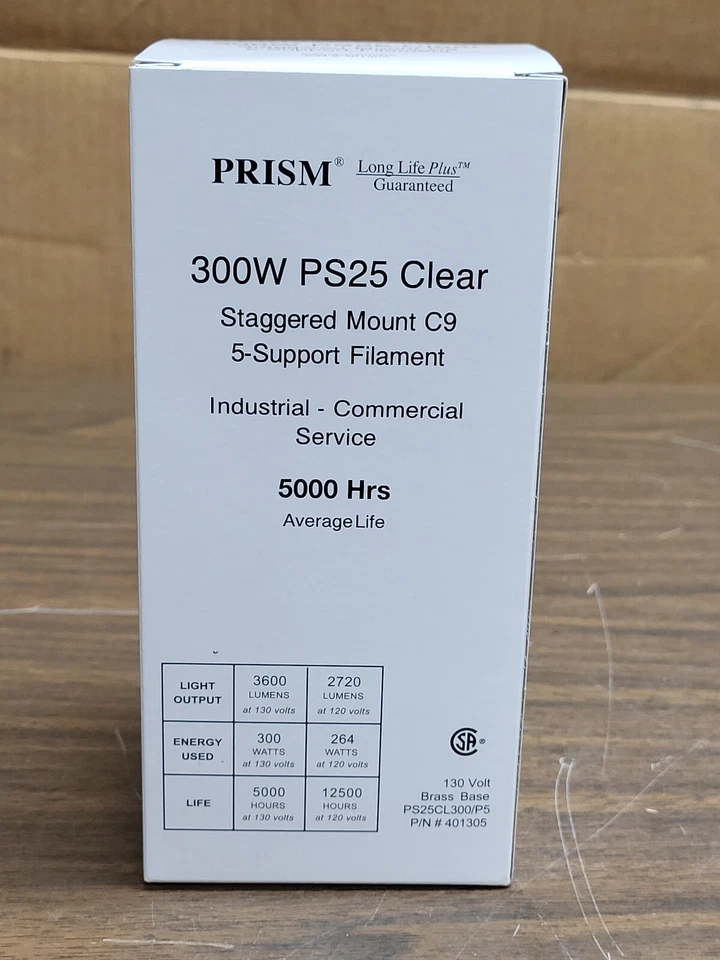 HALCO 401305 LAMP PS25CL300P5 300 WATT 130 VOLT CLEAR MEDIUM BASE NEW - Image 3 of 3